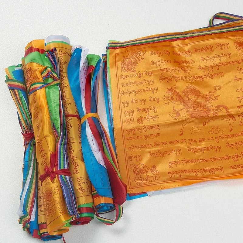 Religious Flag Tibetan Buddhist Prayer Flag Colour Print Prayer Artificial Silk Tibet Lung Ta Banner Scriptures Flags Decoration