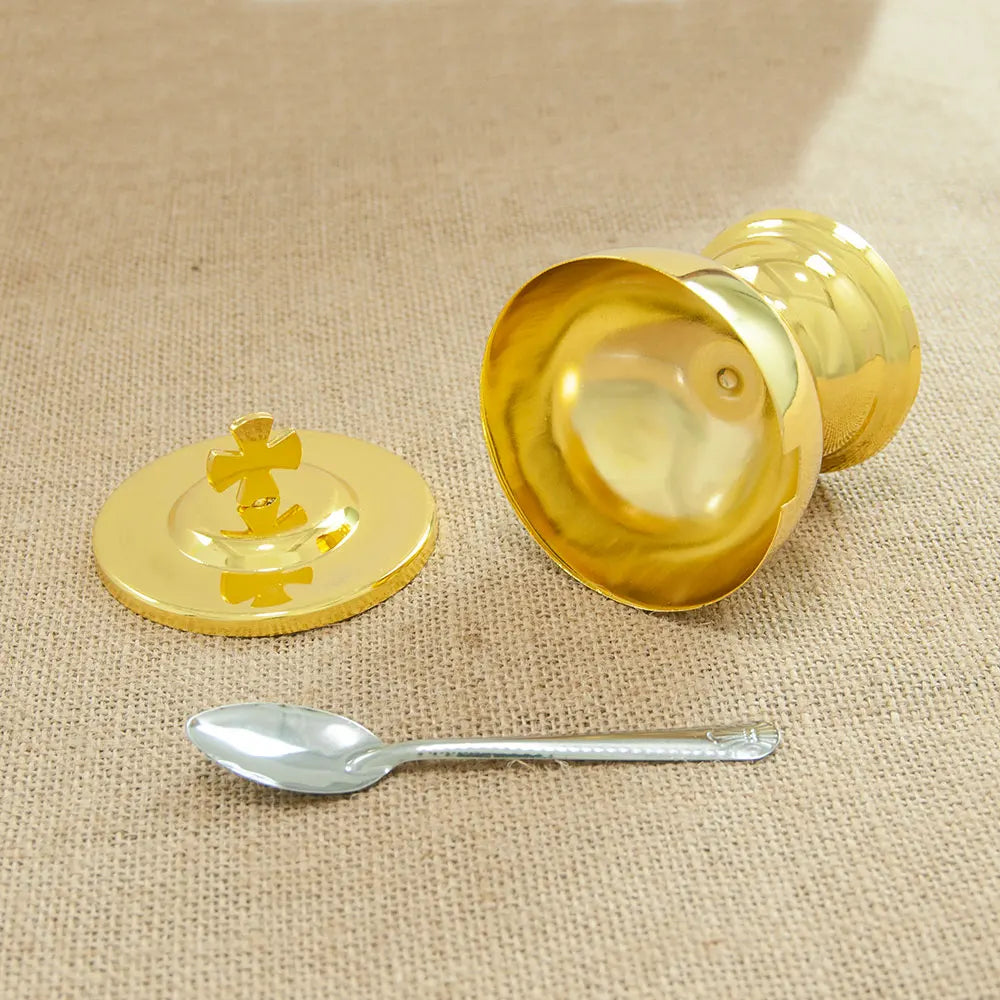 Holy Grail Communion Cup with Spoon Zinc Alloy Golden Cross Design Church Mass Supplies for Eucharist Religious Ceremonies