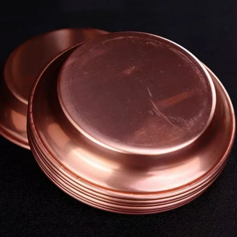 7 Pcs Nepal Altars Platter,Buddhism Red Copper Tribute Tray,Multiple Sizes Desktop Decoration Holy Luster Plate Buddhist Item