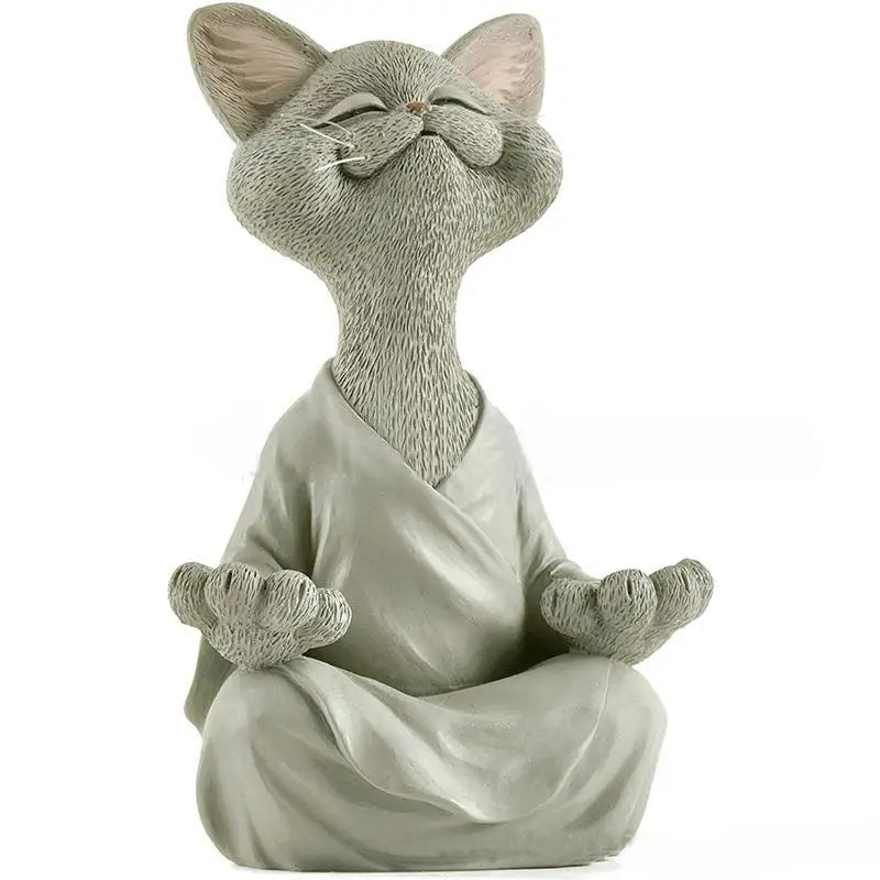 Meditation Cat Sculpture Home Decorations Resin Black Yoga Sitting Zen Cat Black Buddha Ornament Outdoor Garden Figurines