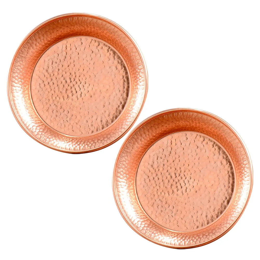 2Pcs Authentic Tibetan Copper Mandala Plate Hand Carved Buddhist Offering Bowl Water Bowl for Worship Yoga Meditation Sacred