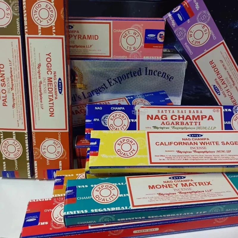 12box/6box Satya India Stick Incenses White Sage Sandalwood Palo Santo Peruvian Sacred Wood Aromatherapy Home Incense NAG Champa