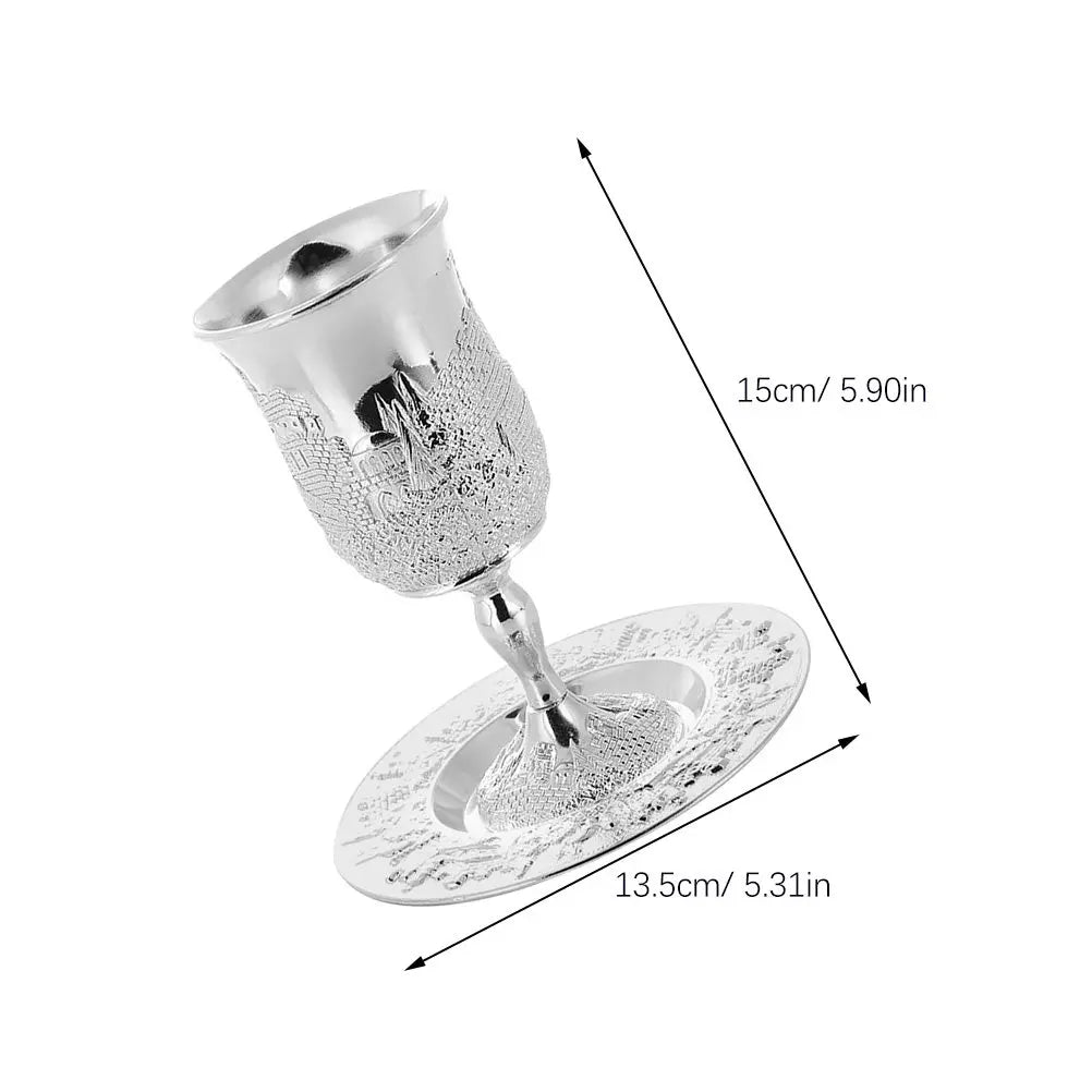 2Set Jewish Ritual Cup Set Metal Shabbos Wine Goblet with Intricate Embossing for Sabbath Holiday Ceremonies Zinc Alloy Blessing