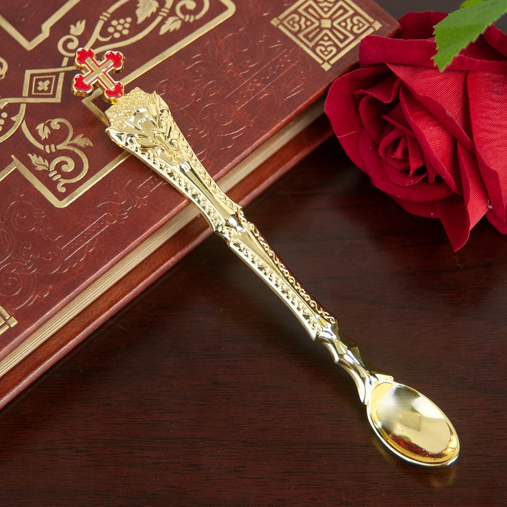 HTISOK Church Product Religion Accessory Gold Plated Orthodox Holy Water Spoon Religious Rituals for Church Decoration