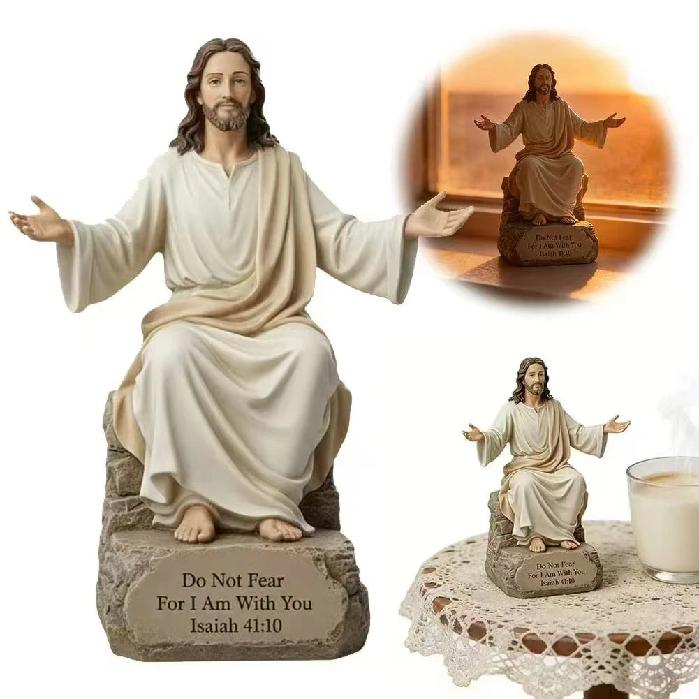 Jesus Open Arms Blessing Statue With Bible Verse Base I Am With You Always Resin Christian Figurine Religious Home Decor Gift