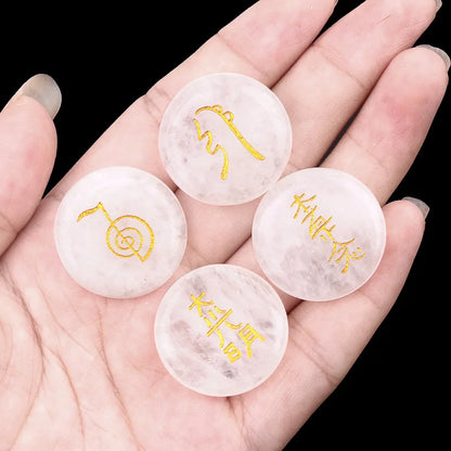 4Pcs Natural Lapis Lazuli Stones Engraved Chakra Symbols Polished Palm Stones for Reiki Crystal Healing Balancing