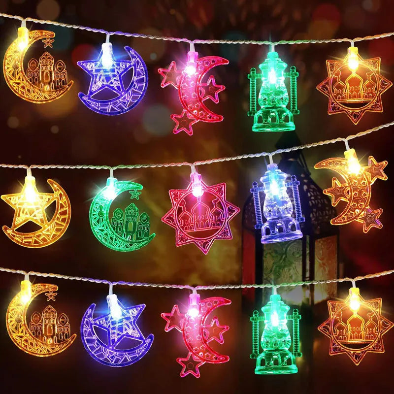 1.5/3M EID Mubarak LED String Lights Moon Star Castle Lantern Light Islam Muslim Festival Party Ramadan for Home Decoration 2026