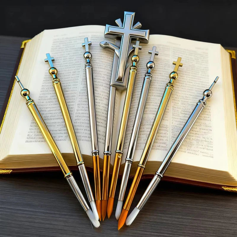 Gold Silver Plated Orthodox Liturgical Brush with Cross Top for Church Chrism Anointing Religious Devotion Christian Gift