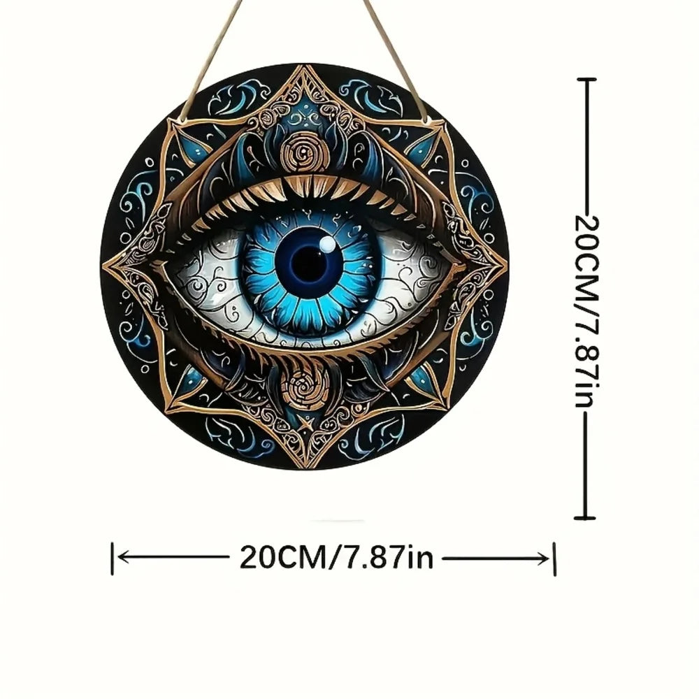 1 piece, "Bohemian style evil eye protection pattern design" round wooden decorative plate, wooden listing, door and window