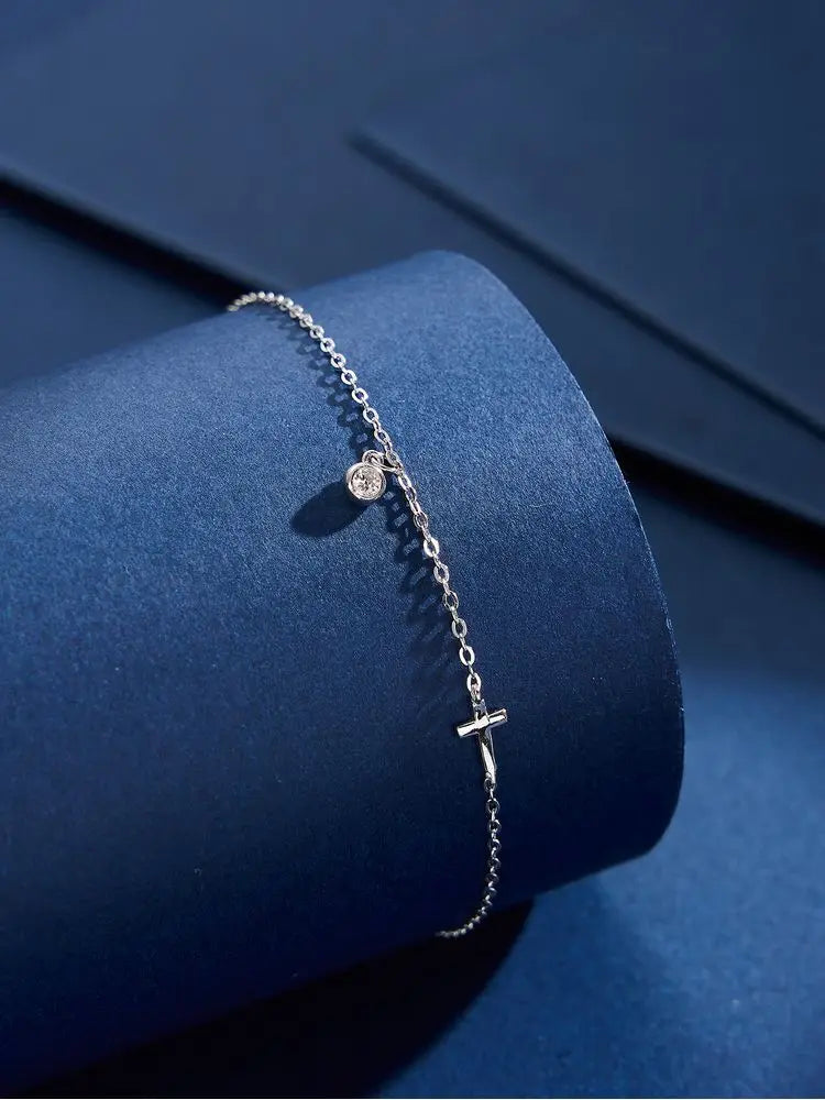 925 Sterling Silver Elegant Cross Shaped Zircon Bracelet For Women Anniversary Party Fashion High Quality Fine Jewelry Gifts