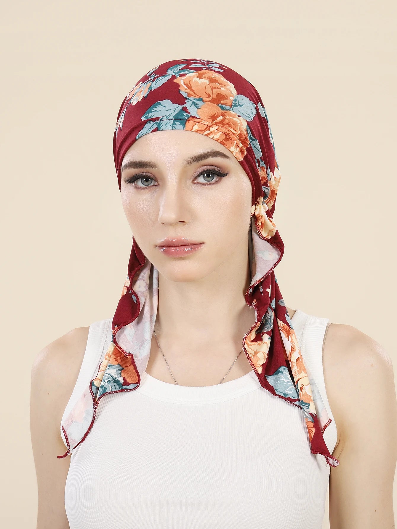 Muslim Fashion Print Hijab Turban Hats Long Tail Head Wraps Elastic Hijab Hats Breathable Chemo Cap For Women Girls