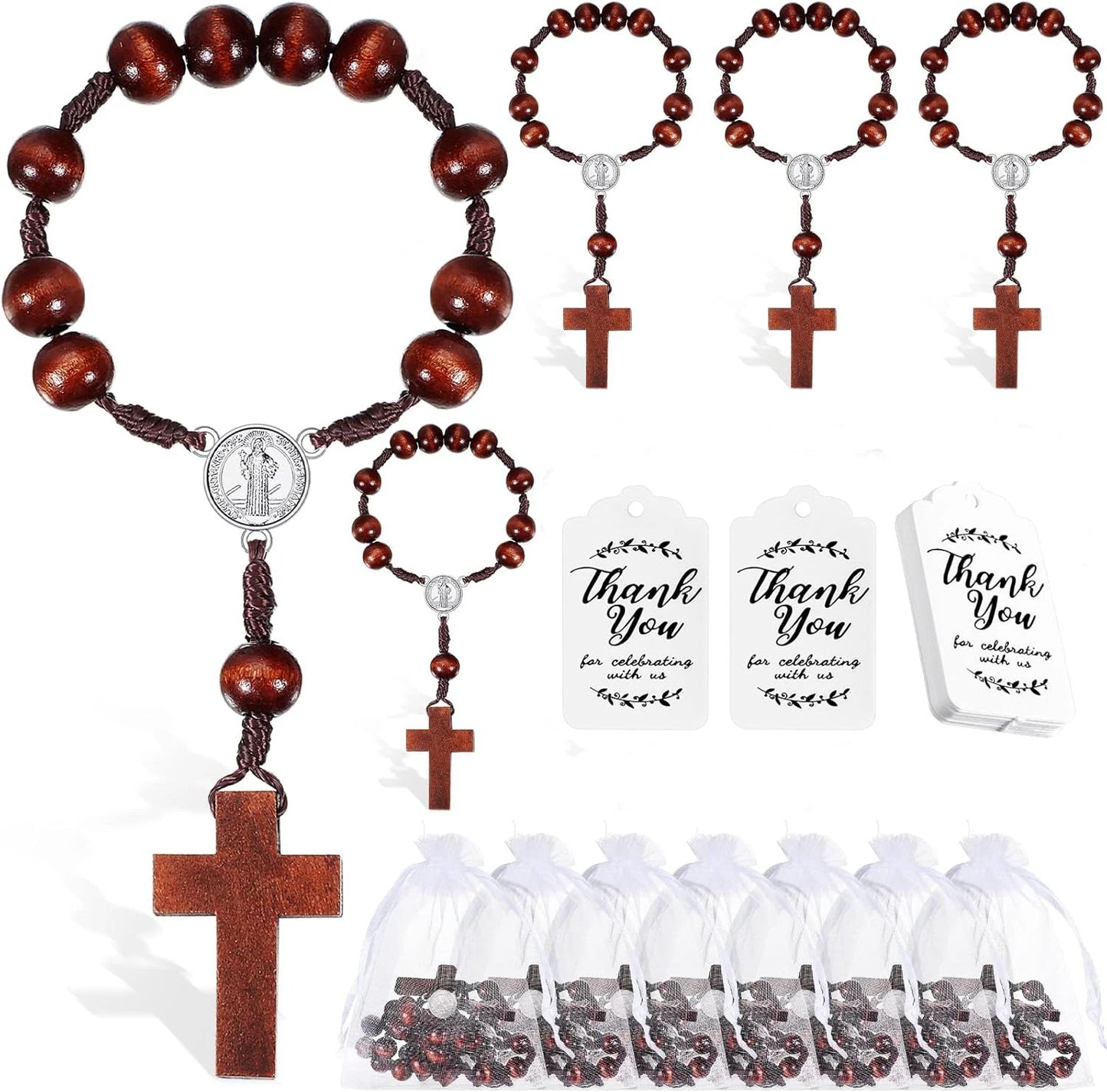 10/20pcs Christening Acrylic Rosary Beads Faux Pearls with Cross Christening Gift Box for Christening Wedding Party Favors