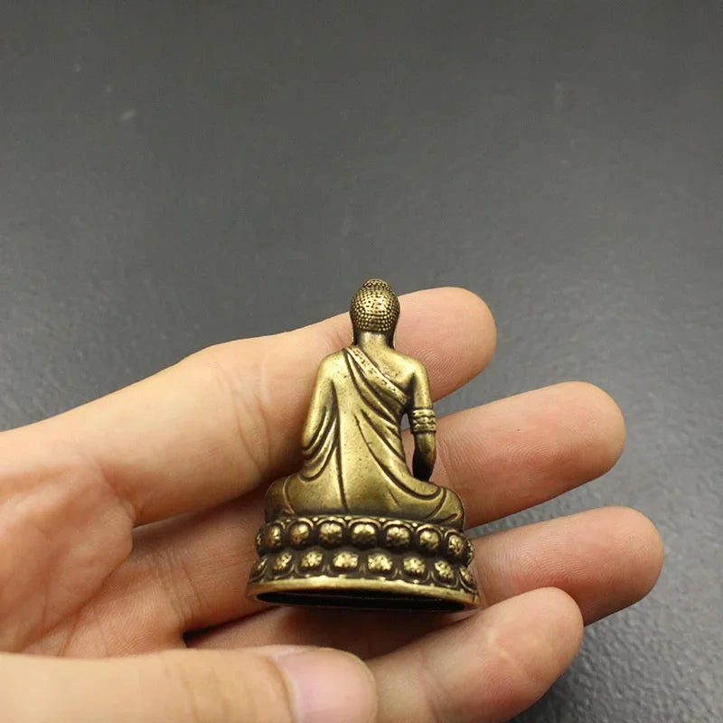 Brass Buddha Miniature: Desktop Decoration, Antique-style Brass Buddhist Master Statue Ornament