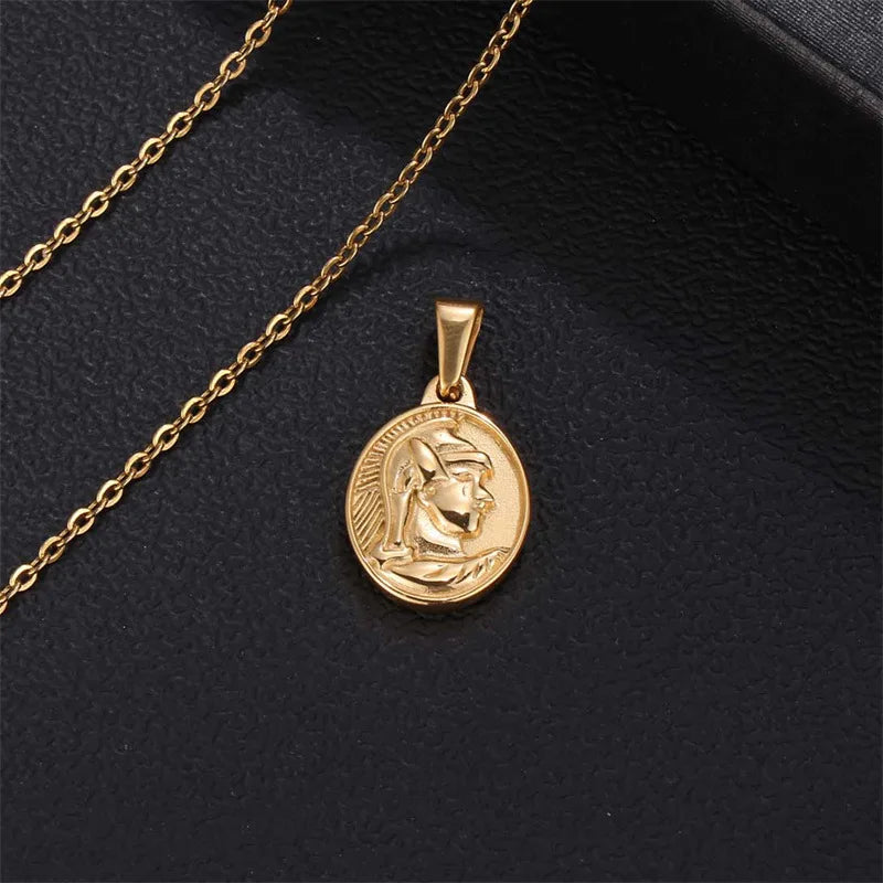 316L Roman Centurion Pendant Men Oval Medal Portrait Coin Charms Stainless Steel Necklace Religious Jewelry