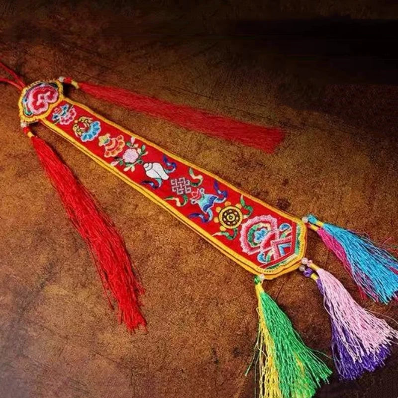 Tibetan Banner Ribbons,Colorful Brocade Buddhist Hall Decorative,Auspicious Cloud Embroidered Sutra Hanging Flags,Buddhist Item
