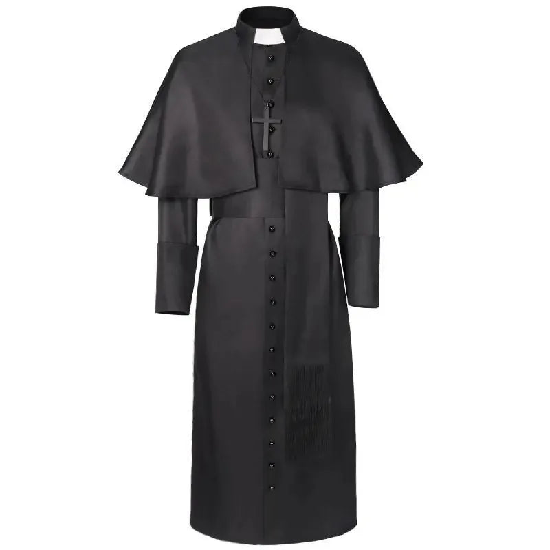 Medieval Priest Costume Catholic Church Religious Roman Retro Pope Pastor Father Mass Missionary Robe Clergy Cassock Full Sets$