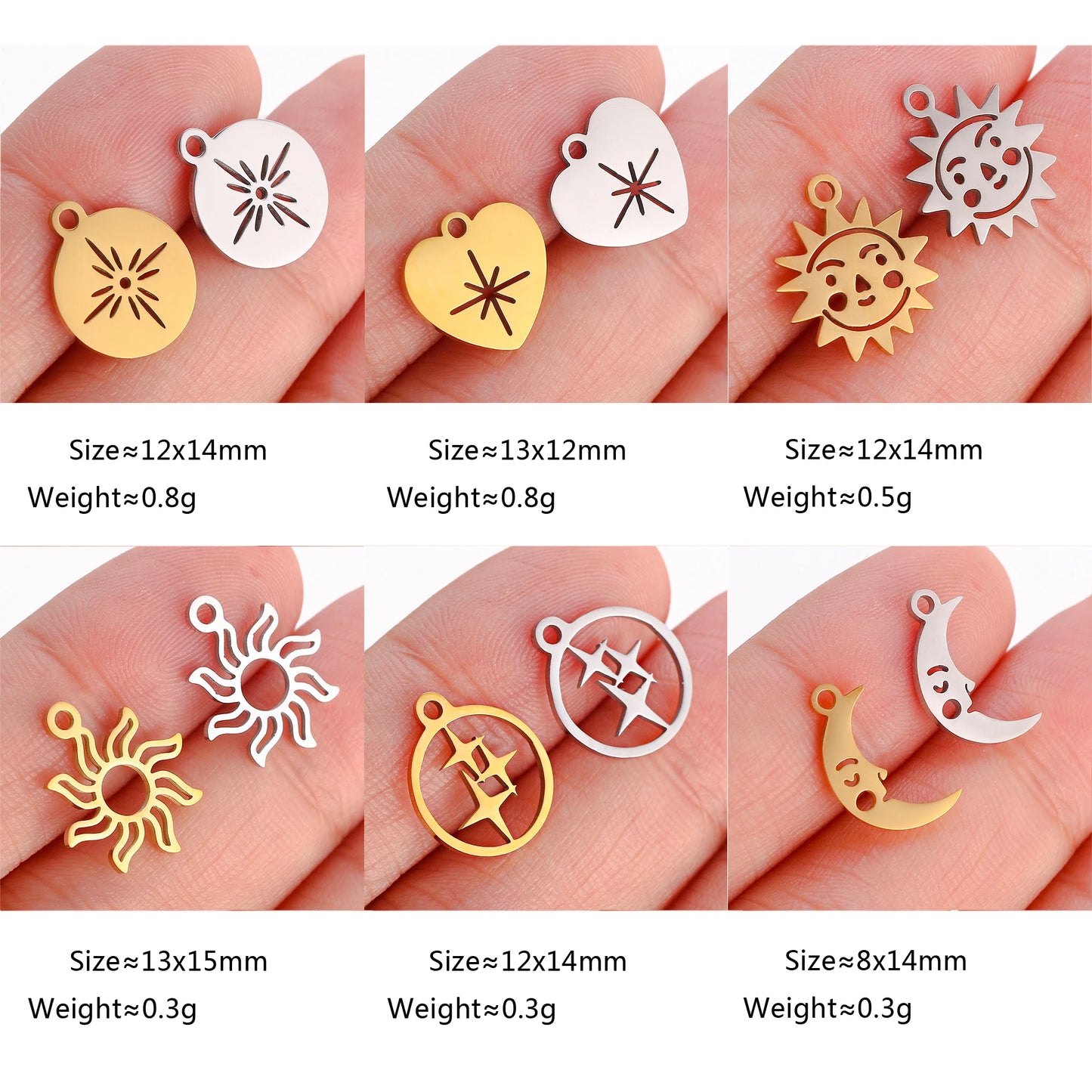 5Pcs Stainless Steel Moon&Sun&Star Charm Jewelry Making Accessories Supplies DIY Necklace Bracelet Celestial Pendants Findings