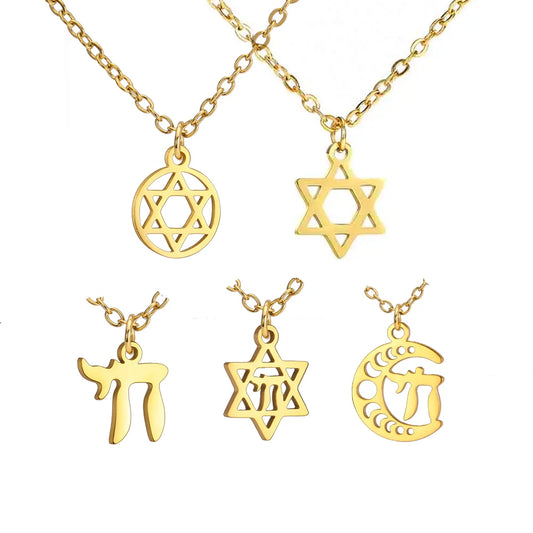 EUEAVAN 1pc Hebrew Letter Chai Symbol Necklace for Women Jewish Blessing Life Star of David Pendant Protection Amulet Jewelry