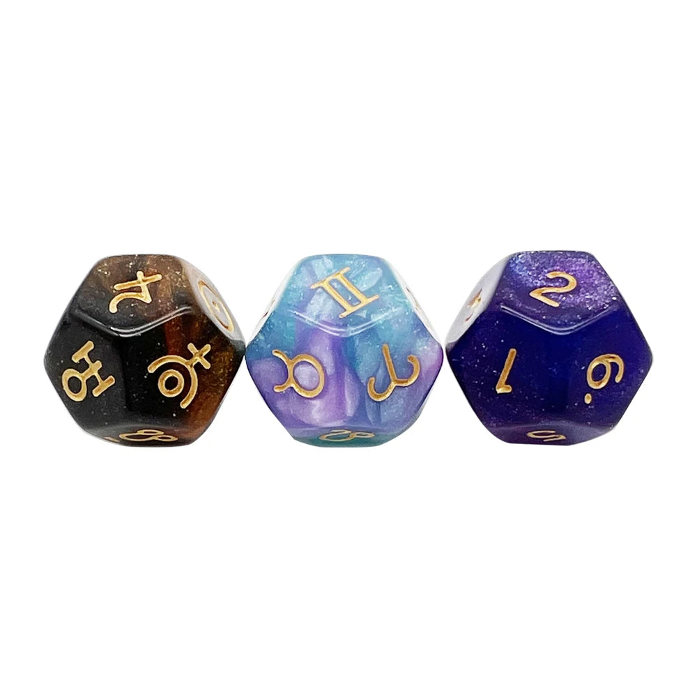 3Pcs Astrology Dice D8 D12 Tarot Dice Polyhedral Pearl Pattern Dice for Divination Astrology Tarot Cards Accessory