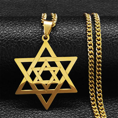 Hip Hop Jewish Hexagram Long Necklaces Stainless Steel David Star Israel Mezuzah Necklace Sweater Neck Chain Jewelry Gifts NA193