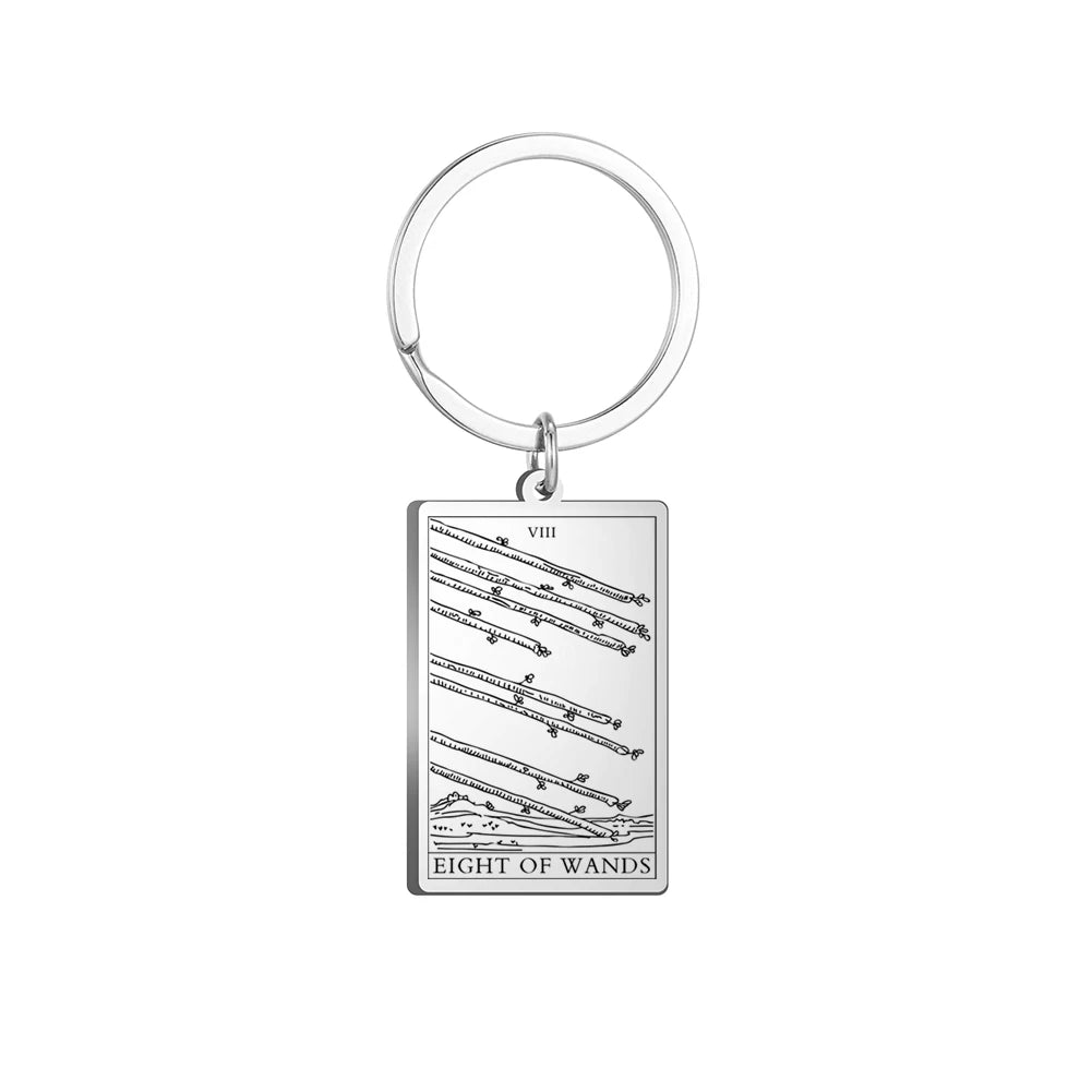 Dawapara Tarot Cards Keychains Stainless Steel Vintage Amulet Good Luck The Major Arcana Keyring Wiccan Jewelry