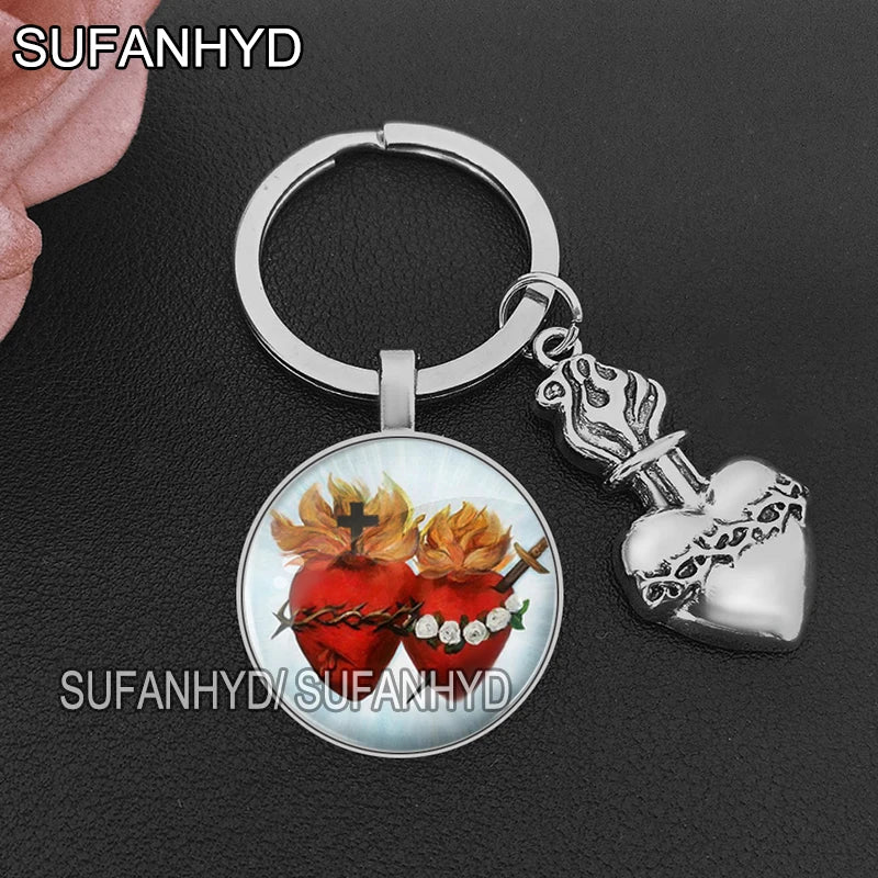 Sacred Heart of Jesus Keychains for House Catholic Key Chain for Women and Man