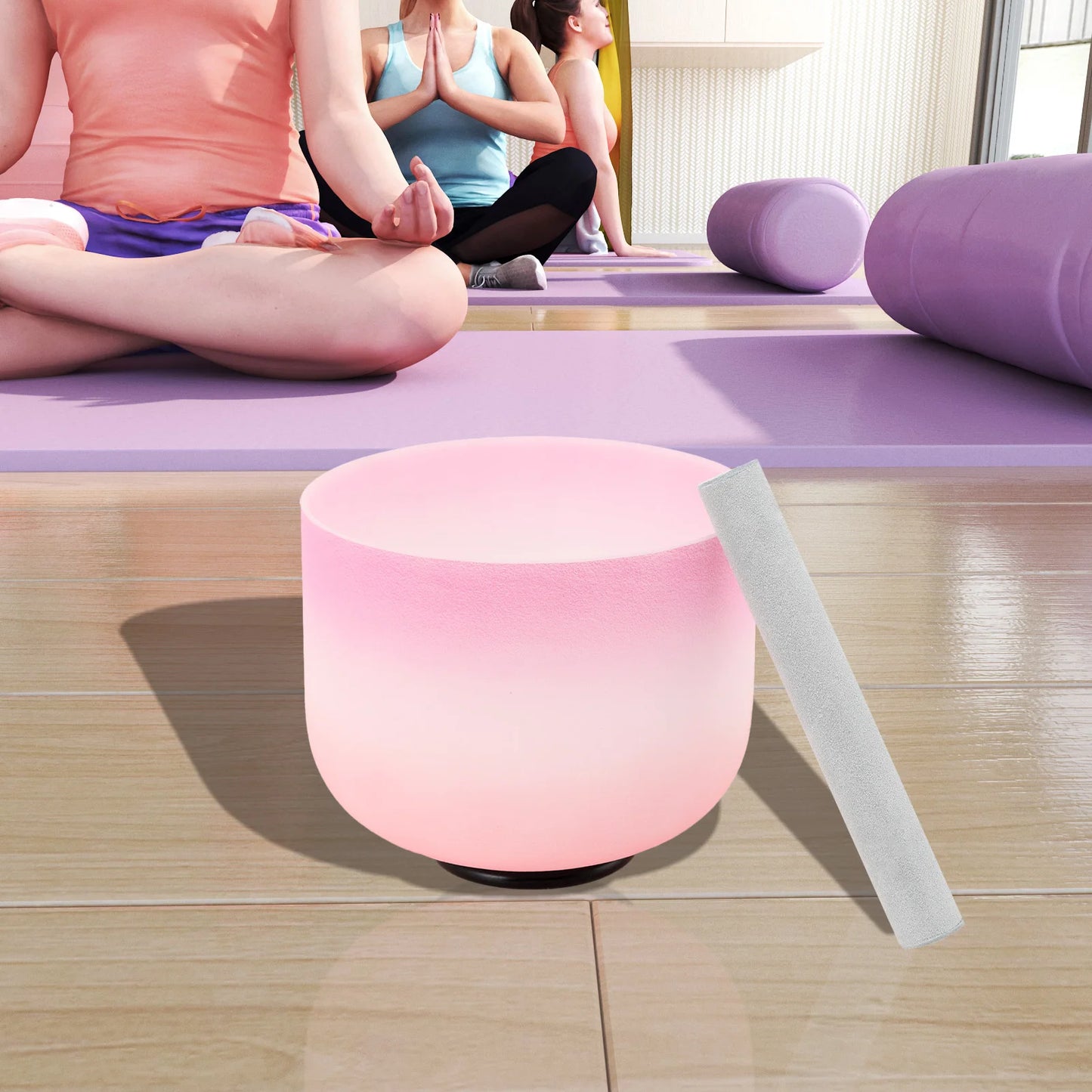 Pink Candy Crystal Singing Bowl C/D/E/F/G/A/B Note Frosted Quartz Chakra Crystal Singing Bowl for Sound Healing Meditation Yoga