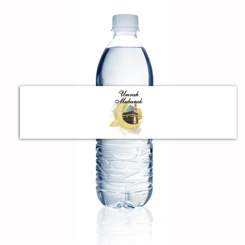Umrah mubarak Water Bottle Sticker hajj mubarak Bottle Labels Paper Wrapper Eid Party Supplies