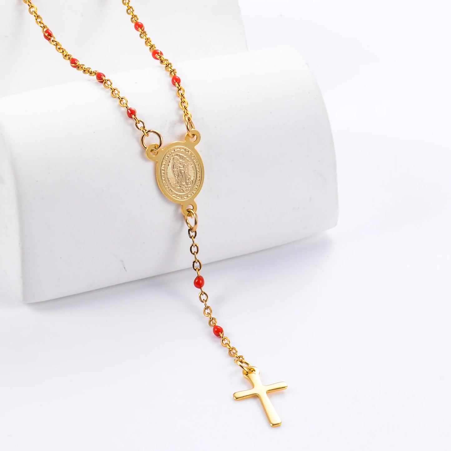 Stainless Steel Rosary Beads Christianity Necklaces Jesus Long Chains For Woman/Man Cross Pendants Christian Jewelry Prayer