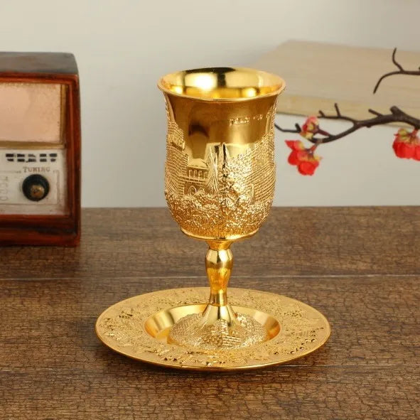 Silver Plated Kiddush Cup Nickel Plated Wine Cup with Saucer Jewish Shabbos Goblet Passover for Havdalah Passover Gift