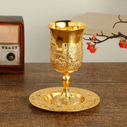 Silver Plated Kiddush Cup Nickel Plated Wine Cup with Saucer Jewish Shabbos Goblet Passover for Havdalah Passover Gift