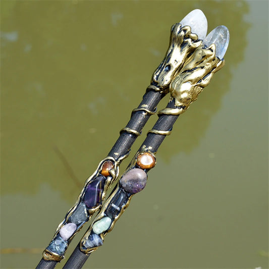 Witch Natural Crystal Wood Wand Amethyst Altar Spells Wizard Princess Fairy Magic Wands Ritual Tool Adornment Handmade Jewelry