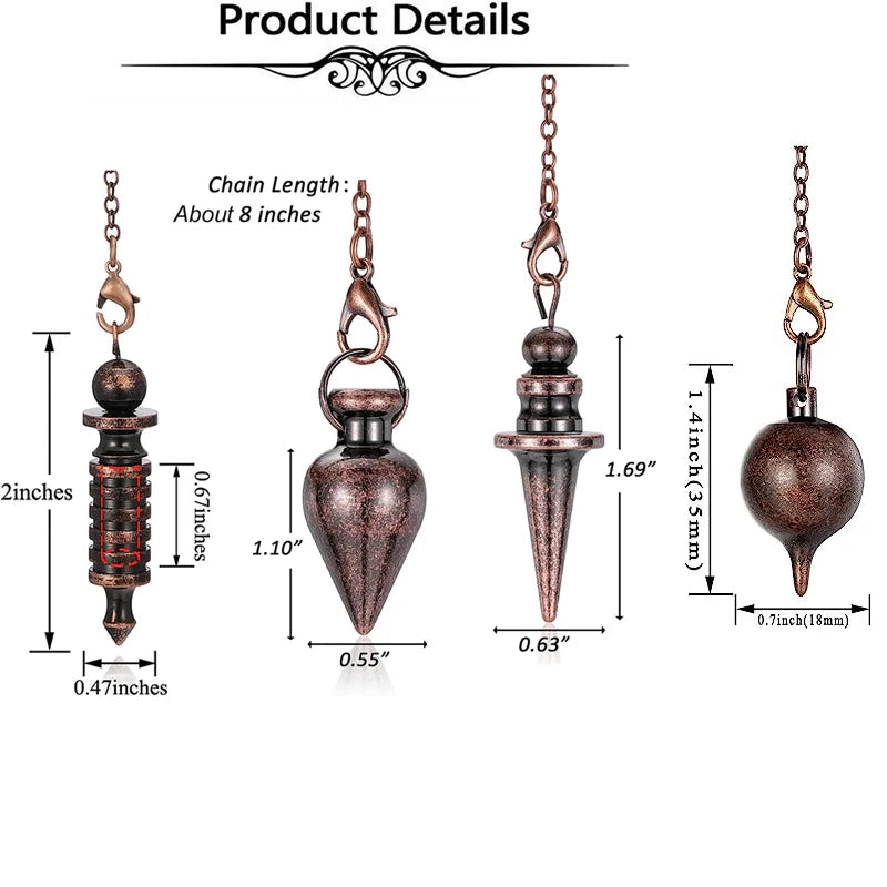Silver Color Copper Metal Pendulum for Dowsing Divination Energy Reiki Healing Pointed Meditation Witch Spiritual Pendulos X092