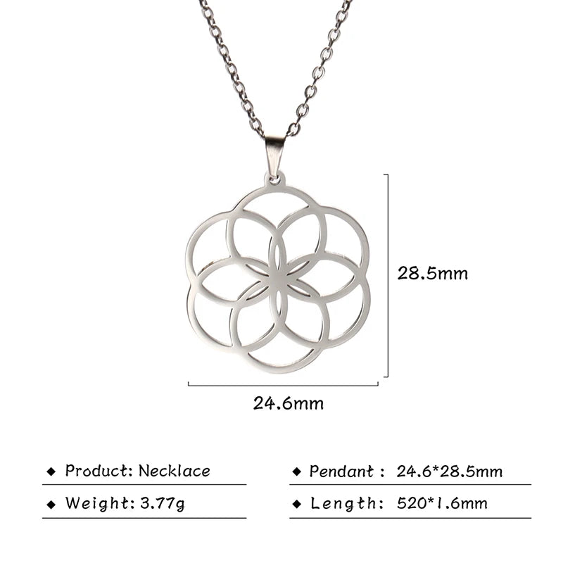 Flower of Life Sacred Geometry Necklace Stainless Steel Mandala Neck Chain Women Men Vintage Universal Spiritual Jewelry