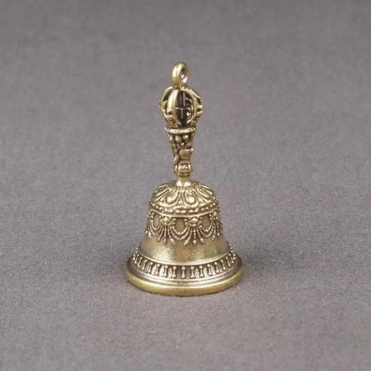 〔R〕Brass Tibetan Bell Pendant – Vintage Vajra Handle Buddhist Bell Charm for Meditation & Decor