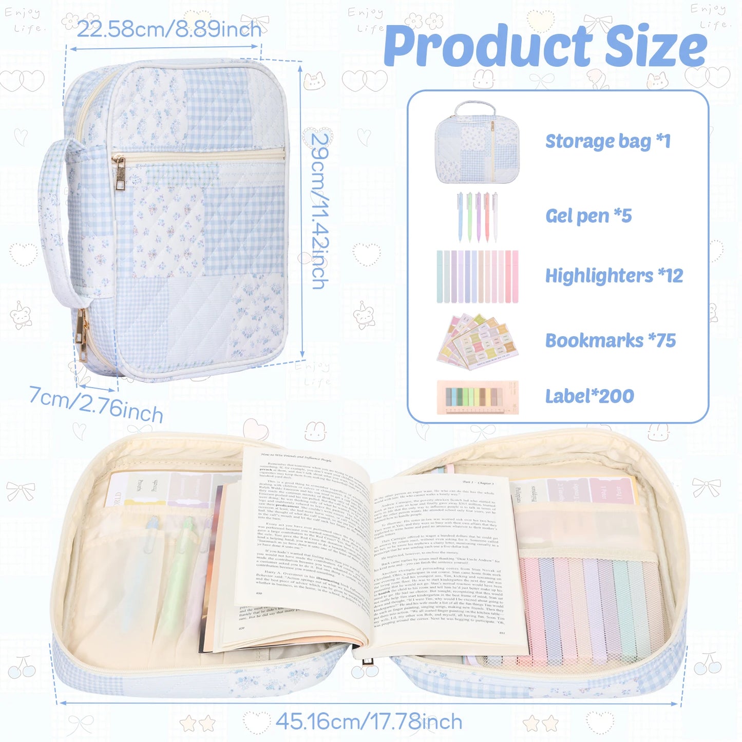 1 Set Bible Bag Hand Carry Bible Cover Case with Study Supplies Multiple Pocket Book Carrying Case Portable Notebook Storage Bag