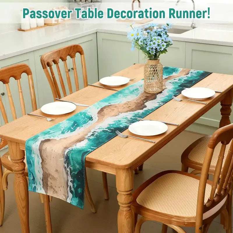 VIKAMA Passover Linen Table Runner Jewish Festival Table Flag Home Dining Party Decoration
