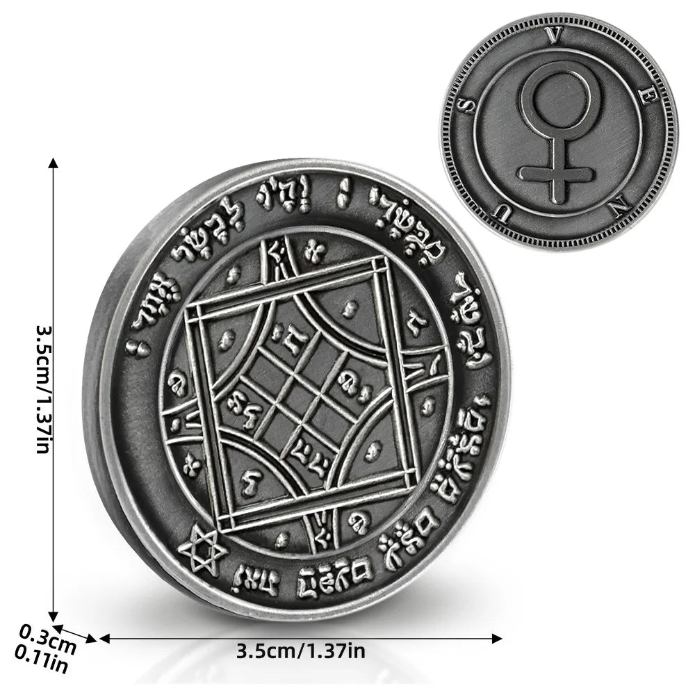 Key of Solomon Pentacle Talisman Coin Planetary Seal Amulet Occult Metal Tokens for Rituals,Spiritual Divination Gift Set
