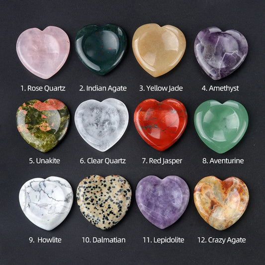 40mm Heart Crystal Worry Stone Palm Energy Therapy Reiki Healing Massage Quartz Meditation Pocket Gemstone Spiritual Thumb Flake