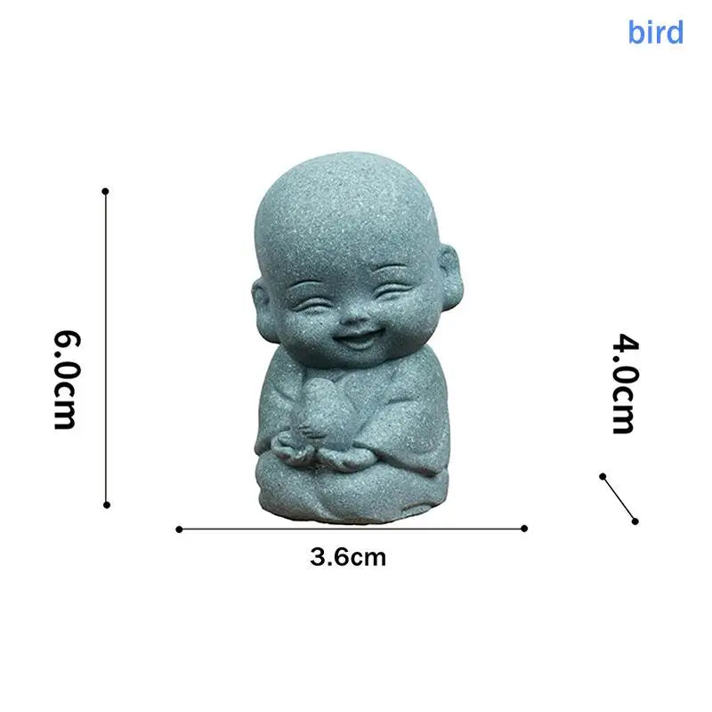 ✔Embracing Animal Monk Statue,Sandstone Finish Zen Baby Buddha Figurine,Mini Spiritual Decor for Home,Office & Garden