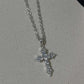 Zircon Cross Pendant Necklace, Silver Thin Chain for Women, Punk Style Party Birthday Jewelry Gift