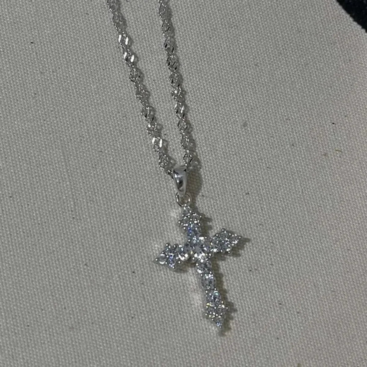 Zircon Cross Pendant Necklace, Silver Thin Chain for Women, Punk Style Party Birthday Jewelry Gift