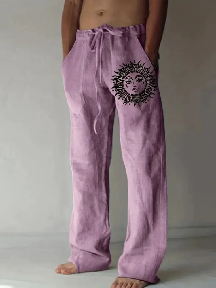 Retro Compass Printed Men's Casual Pants Harajuku Street Trendy Men's Straight Leg Pants Casual High Waisted Drawstring Pants
