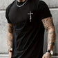 Summer men's 100% pure cotton casual loose fit plus size cross faith pattern printed round neck short sleeved T-shirt top