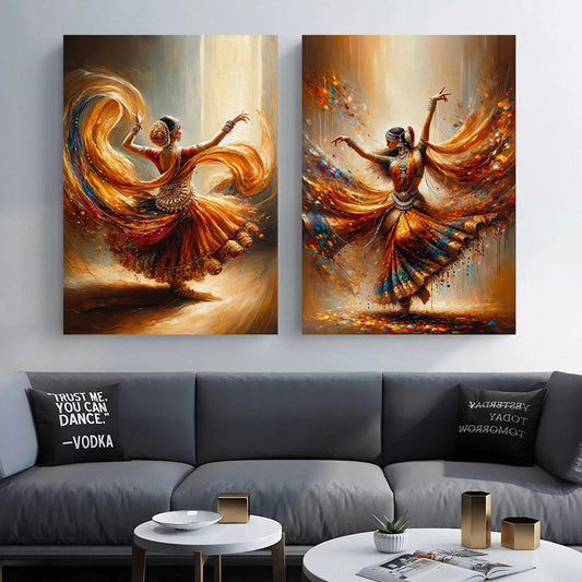 Vintage Traditional Beautiful Indian Woman Folk Dance Art Poster Canvas Painting Wall Print Picture Room Home Decor