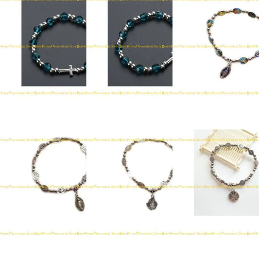 12PD Crystal Beads Stretch Rosary Bracelets with Crucifix Pendants Prayer Bracelets for Men Women Unisex Jewelry