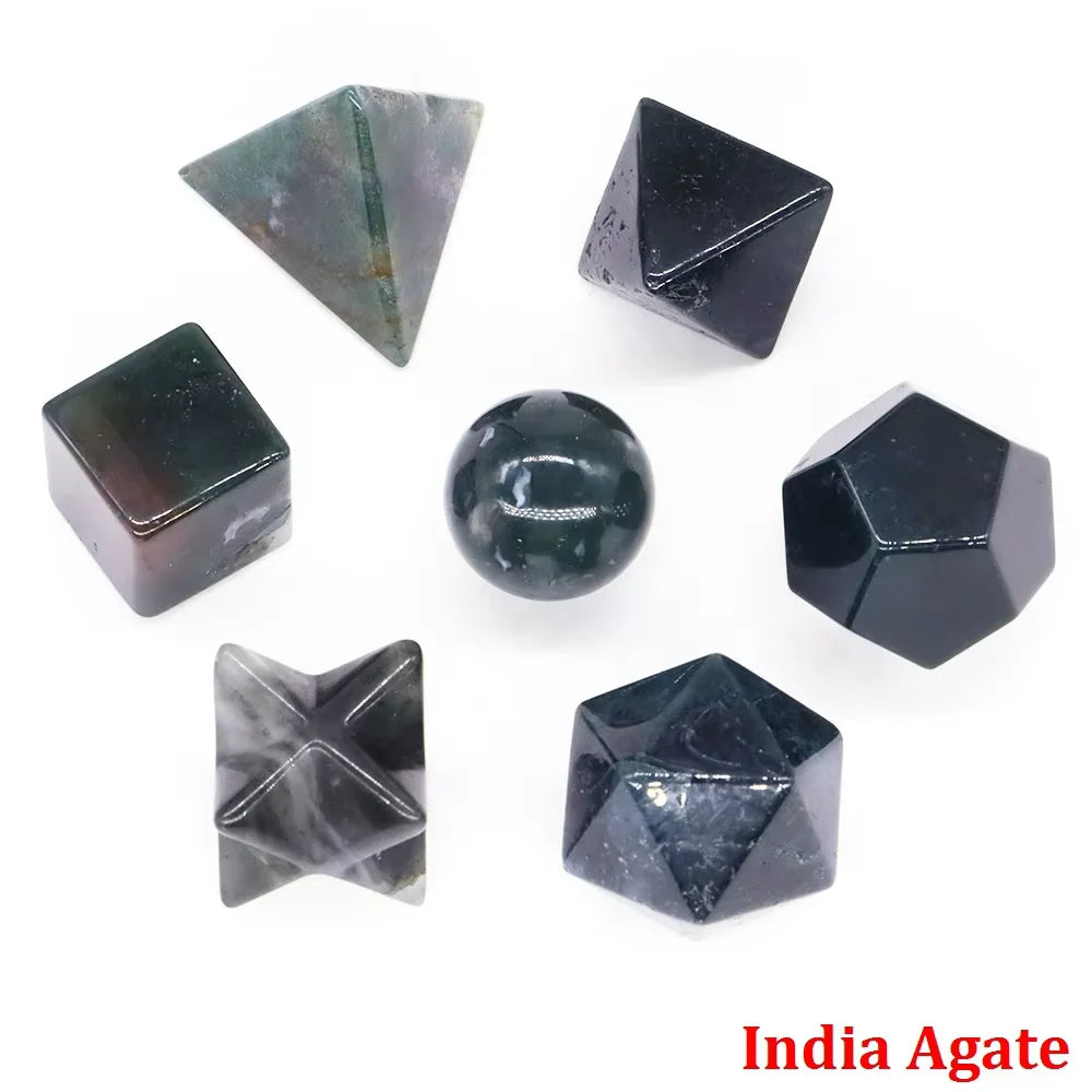 7Pcs Platonic Solid Sacred Stones Geometry Set Natural Crystals Reiki Healing Chakra Gemstones Lucky Home Decoration Gifts