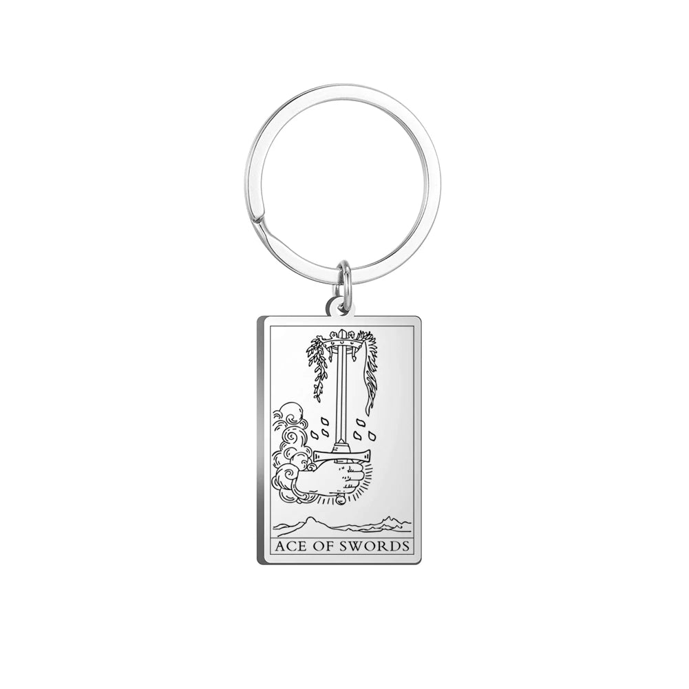 Dawapara Tarot Cards Keychains Stainless Steel Vintage Amulet Good Luck The Major Arcana Keyring Wiccan Jewelry