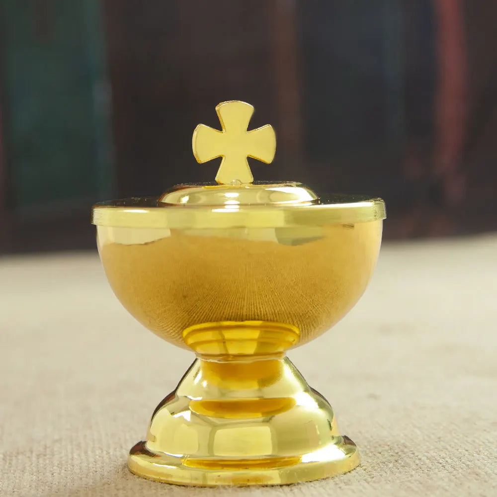 Holy Grail Communion Cup with Spoon Zinc Alloy Golden Cross Design Church Mass Supplies for Eucharist Religious Ceremonies