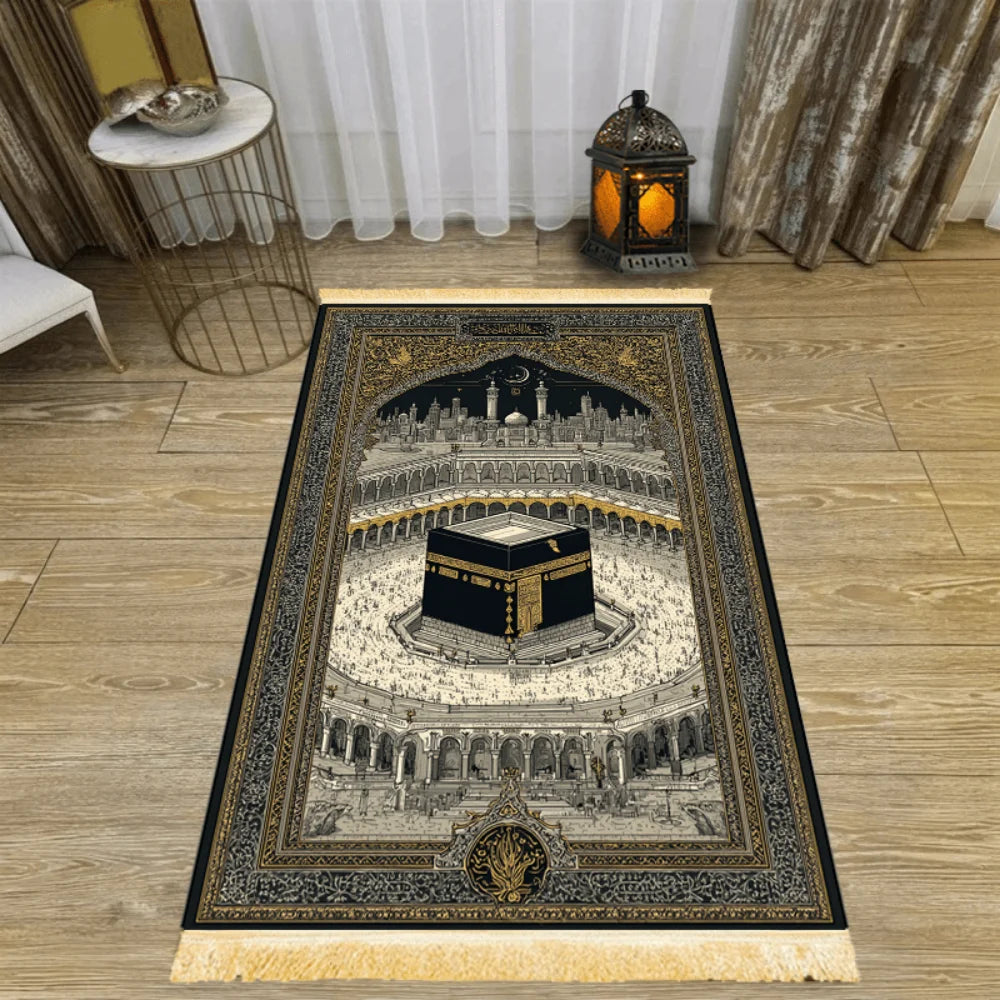 VIKAMA Islamic Prayer Mat With Tassel, Folding Travel Rug For Muslim, Outdoor Portable Janamaz, Pilgrimage Carpet, Ramadan Gift